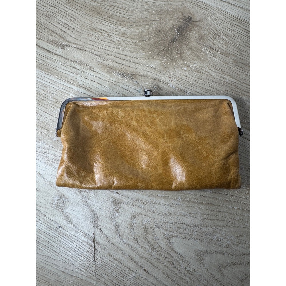 Hobo International Leather Kisslock Clutch Wallet 9x4.5" Tan Womens